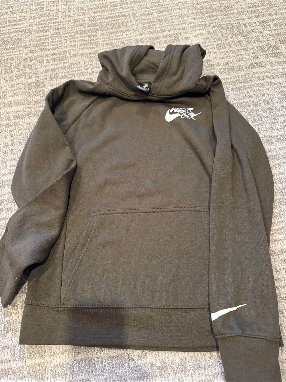 Nike Olive Green Crewneck Hoodie with White Swoosh